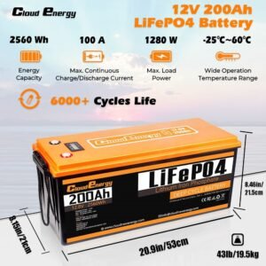 Batterie LiFePO4 Cloudenergy 12 V 200 Ah pour camping-car et bateau – vue 2
