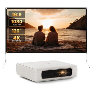Projecteur laser RGB portable AOSEED ETOE Dolphin 2 avec son écran de projection de 120 pouces – vue 2