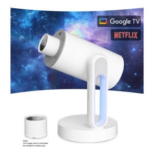 Projecteur ETOE Starfish Plus blanc avec tête orientable, projecteur Google TV compact avec veilleuse tactile