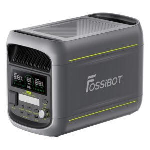 Station d'alimentation portable FOSSiBOT F1800 grise avec ports USB-C, USB-A et prises AC – vue 2