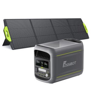 Station d'alimentation portable FOSSiBOT F1800 grise avec panneau solaire pliable SP200 de 200 W