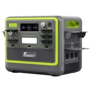 Station d'alimentation portable FOSSiBOT F2400 verte avec deux panneaux solaires pliables SP200 – vue 2