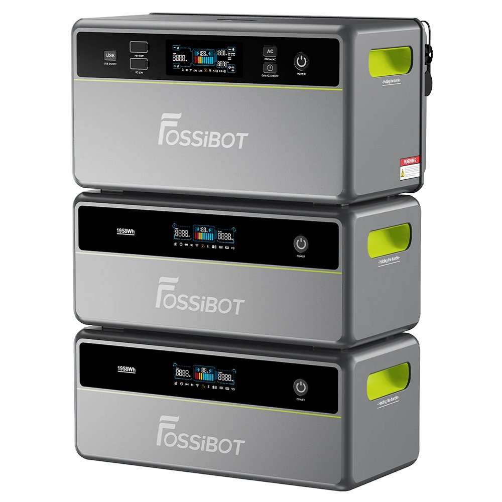 Station d'alimentation portable FOSSiBOT FBP1200 grise avec deux batteries d'extension