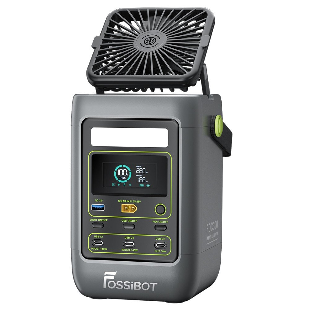 Station d'alimentation portable FOSSiBOT FDC300 avec son panneau solaire SP200 Pro – vue 2