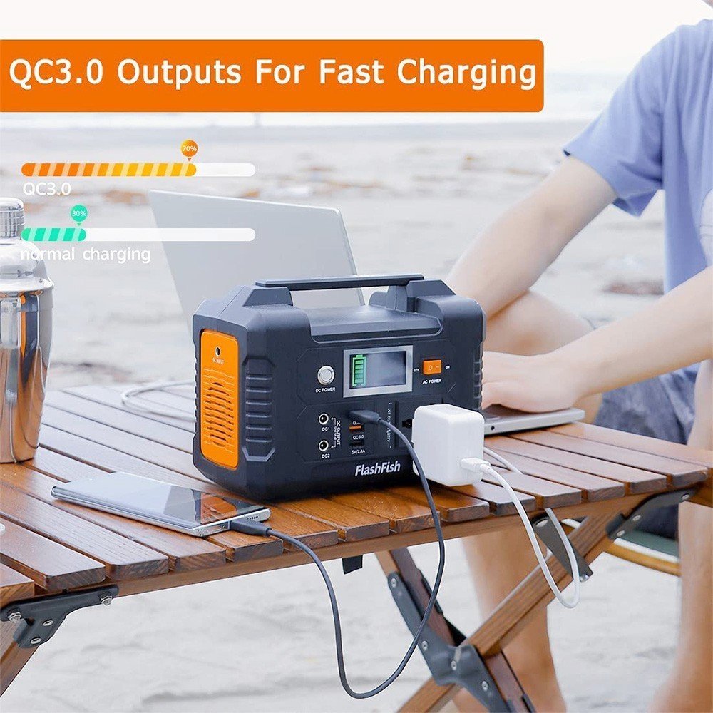 Centrale électrique portable FlashFish E200 avec batterie lithium 151 Wh et sorties AC, DC et USB – vue 4