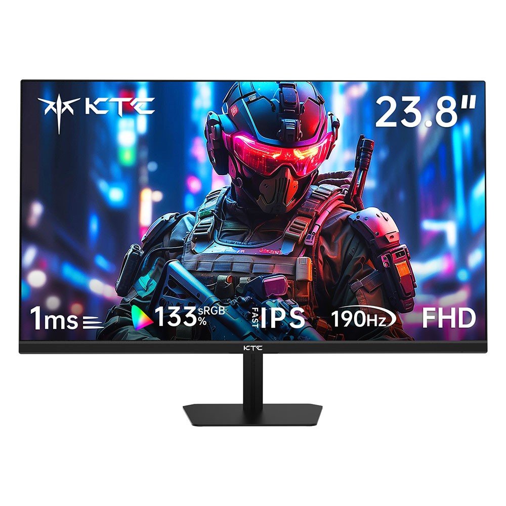 Moniteur gaming KTC H24F8 de 23,8 pouces, dalle IPS plate vue de face avec son pied inclinable