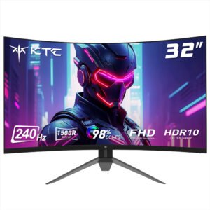 Moniteur gaming incurvé KTC H32S17F 32 pouces, dalle HVA Full HD 240 Hz, vue de face sur son pied