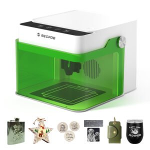 Graveur laser de bureau Mecpow M1 blanc et vert avec capot de protection fermé – vue 2