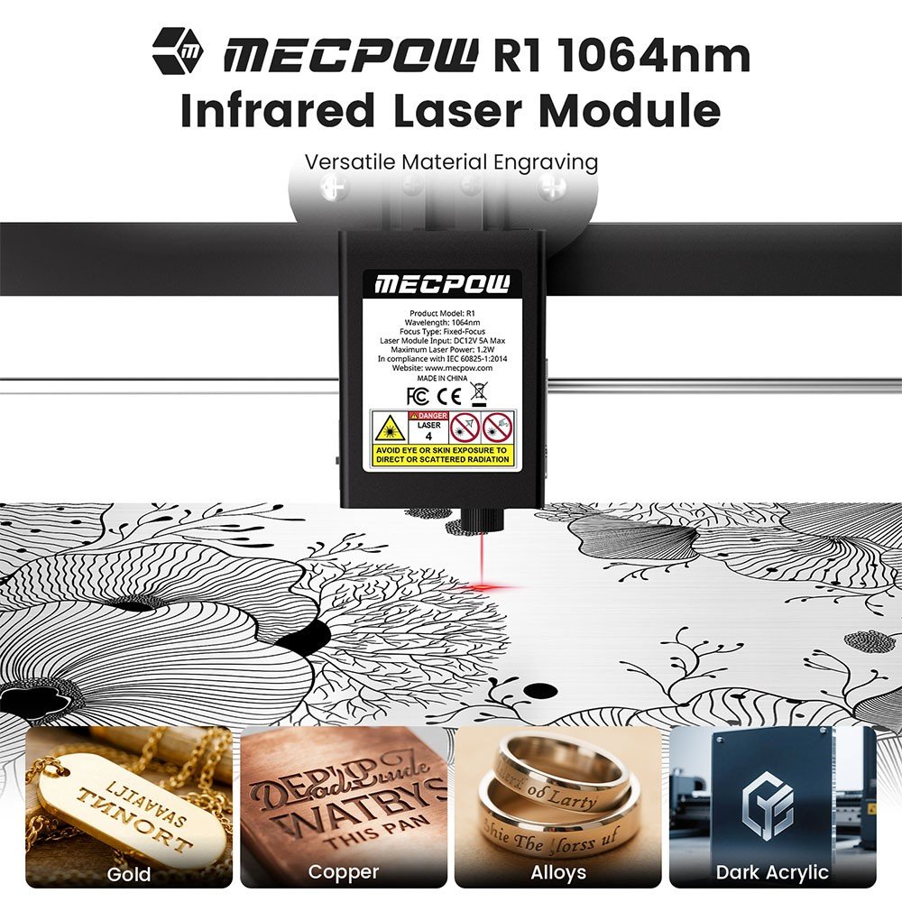 Module laser infrarouge Mecpow R1 noir 1064 nm pour graveur laser – vue 4