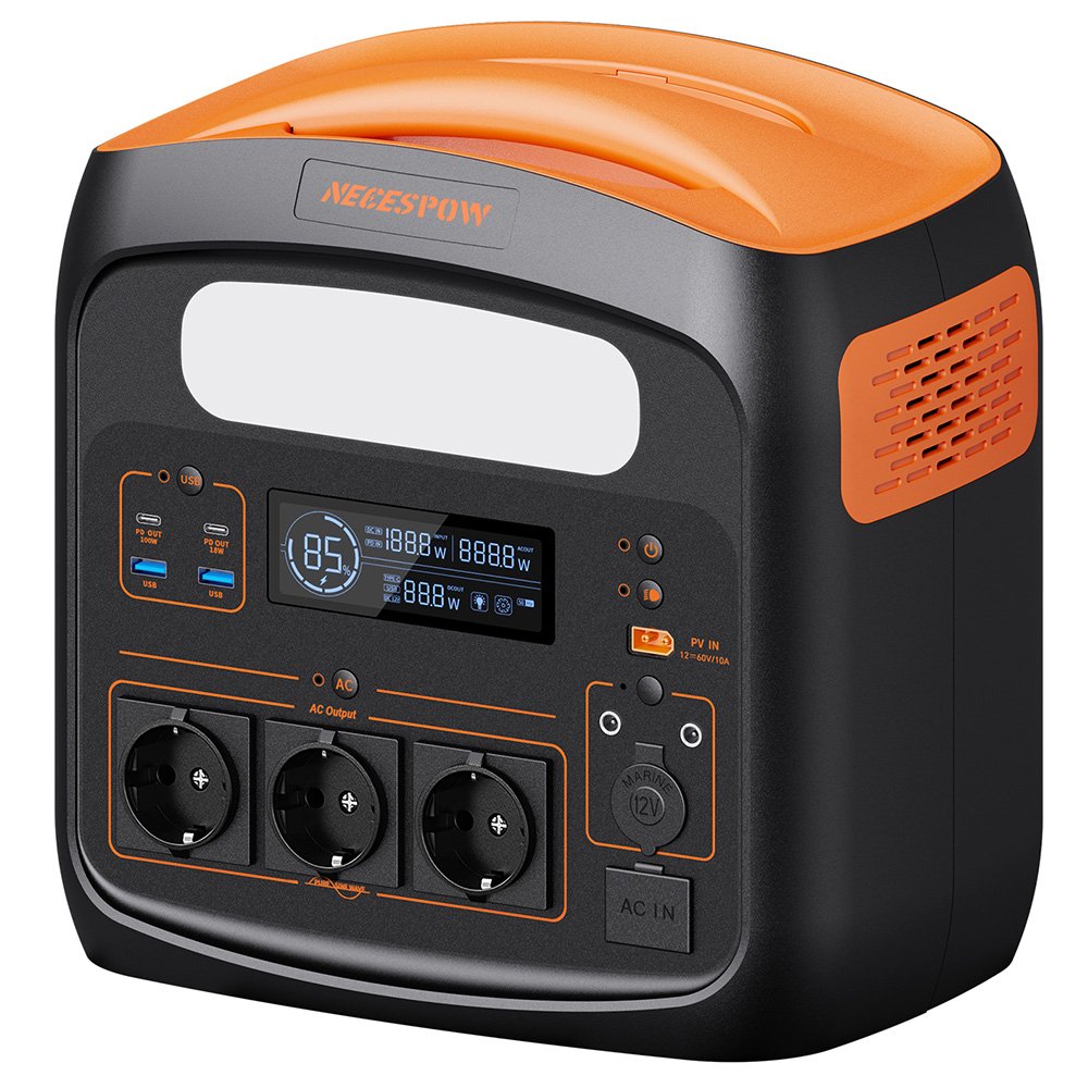 Station d'alimentation portable NECESPOW N1200 orange et noir, batterie LiFePO4 1102,5 Wh