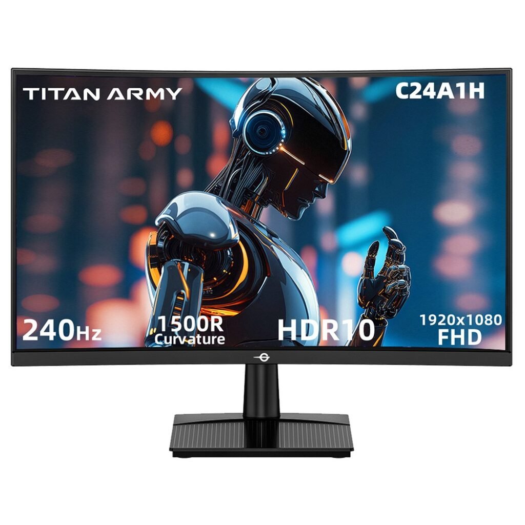 Écran gaming incurvé TITAN ARMY C24A1H de 23,6 pouces, vue de face sur son pied