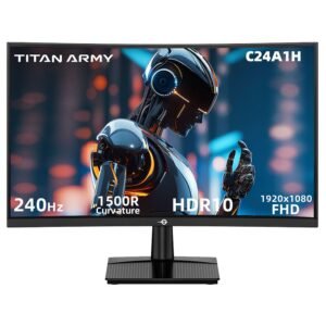 Écran gaming incurvé TITAN ARMY C24A1H de 23,6 pouces, vue de face sur son pied