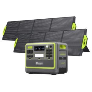 Station d'alimentation portable FOSSiBOT F2400 verte avec deux panneaux solaires pliables SP200