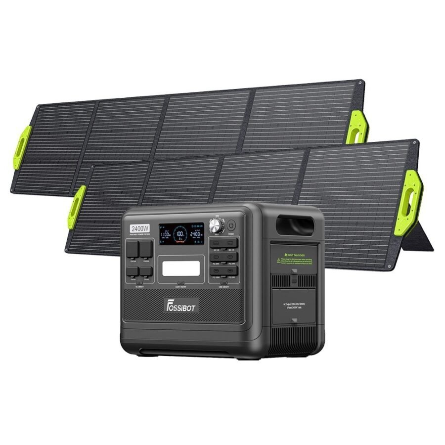 FOSSiBOT F2400 Station de puissance+2x SP200 Panneau solaire Noir